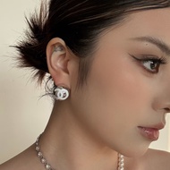 Hemisphere Earrings Mirror Semicircle Gold Bean Earrings Female Glossy Double C Letter Black White P