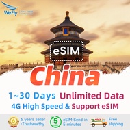 Wefly China eSIM 4G/5G+Unlimited Data 1-30 Days 3GB/5GB/10GB China eSIM Card Hongkong eSIM 中国流量卡 大陆流量卡