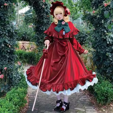 New Anime Reiner Rubin Rozen Maiden Cosplay Costume Shin Ku Red Dress Hat For Girl Women Halloween C