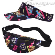 1427JWMVRSHOP3D 80s 90s Fanny Pack, Cotton Comfortable 80s Outfit Sun Visor Hat, Fashion Colorful So