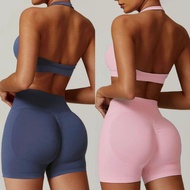 Halter Yoga Suit Women High Waist Yoga Suit Suit Skinny All-Match Fitness Shorts Sports Suit