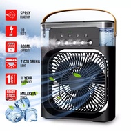 3In1 Kipas Mini Aircond Portable Air Cooler Fan With 5 Sprays 7 Color Night Light USB Charging Air Humidifier 6 Inches