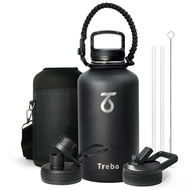 Insulated Water Bottle 2L, Trebo Metal Bottle with Paracord Handle Wide Mouth Double Wall Stainless