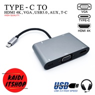 สายแปลง Type - C to HDMi 2K/4K ,VGA ,USB 3.0 ,Aux ,Type - C Port สำหรับต่อ แม็คบุ๊ค โทรศัพท์ เข้าจอทีวี จอคอม โปรเจ็กเตอร์ และอื่นๆ"