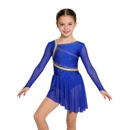 Oyolan Girls Figure Ice Skating Dress Sparkly Rhinestones Asymmetrical Gymnastics Ballet Tutu Leotar