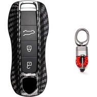 Xotic Tech Carbon Fiber Remote Key Covers Case w/Keychain, Compatible with Porsche Cayenne Cayman Pa