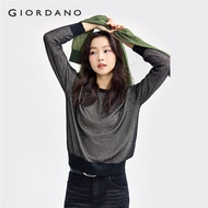 Giordano Women Sweater Fashionable Double Layered Contrast Round Neck Hooded Pullover Knitted Sweate