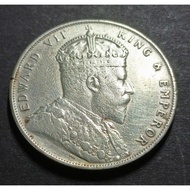 Malaya British Borneo Straits Settlements King Edward VII Old Silver Coin 1 Dollar Year 1909  ( Orig