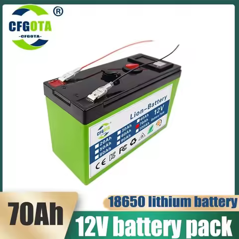 12V Battery Pack 70Ah LiFePO4 Lithium Battery 12V Portable Rechargeable Battery Built-in 5V 2.1A Usb