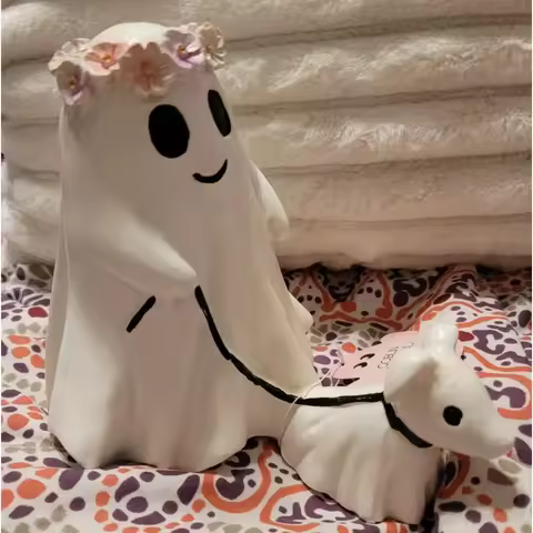 Halloween Ghost Walking Dog Statue Funny Ghost Walking His Ghost Dog Halloween Ghost Dog Statues Hal