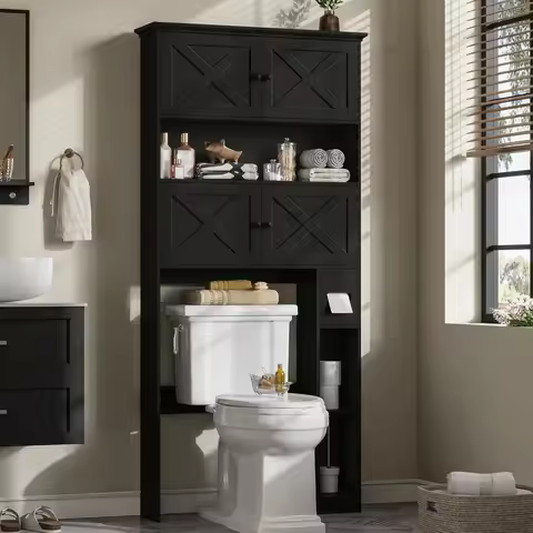 over the toilet storage cabinet, farmhouse storage cabinet over toilet with 4 barn doors & toilet pa