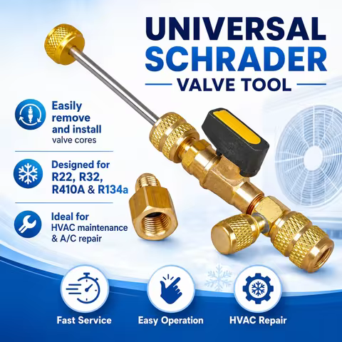 R410A R22 Valve Core Remover Installer Tool with Dual Size 1/4 & 5/16 Port for R404A R407C R134A R12