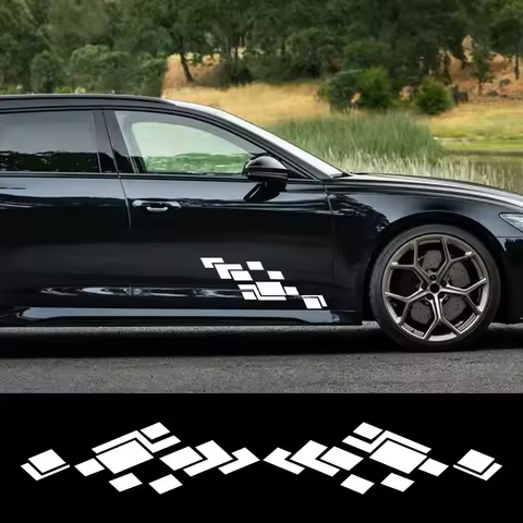 2PCS Checkered Graphics Car Side Door Skirt Stickers Vinyl Decals For Audi A3 S3 A4 A5 TT A6 S6 A7 Q