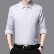 Men Business Casual Men's Long-Sleeved Shirt Middle-Aged Dad Style Real Pocket Non-Iron Non-Fading S