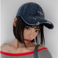 [Aa. Chic] Distressed Brushed Denim Letter Old Hat (Three Colors).Women Hat/Retro/Cowboy/Letter/Old 
