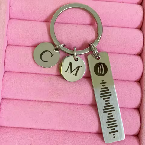 Letter Keychain Personalized Text Car Keychain for Women Men Stainless Custom Laser Engraved Music S