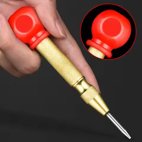 1pc Automatic Center Punch, 5" Spring Center Punch, Adjustable Tension, Red Grip