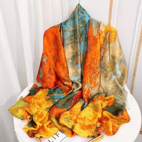 Tensili Brocade Satin Scarf Printed Silk Shawls Summer Women'S Sun Protection Cape Luxury Pashmina18