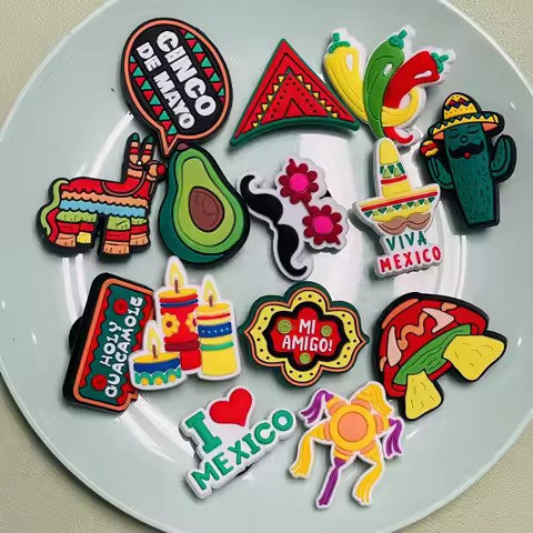 1-14Pcs I Love Mexico Jalapeno Avocado Nacho PVC Shoe Buckle Charms Mi Amigo Slipper Decorations DIY