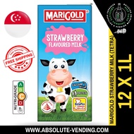 MARIGOLD UHT Strawberry Milk 1L X 12 (TETRA) - FREE DELIVERY within 3 working days!
