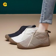 Cream Canvas Plush Snow Boots - Waterproof Platform Snow Boots for Women