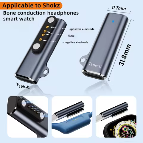 Suitable for Shokz devices bone transfer headset/smart watch charging adapter USB-C to 7.62MM 2-pin/