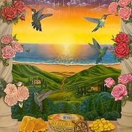 Wish, original oil painting, hummingbird, rose garden, nature wall art, decor