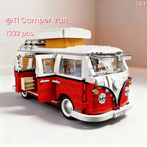 Red Car 1334pcs T1 Caravan Camping Car Bricks Bus Fit 10220 Model Building Blocks Boys Girls Hallowe