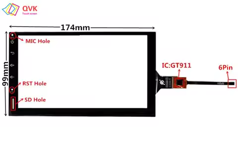 QVK 7 inch GT911 For ATOTO A6 A6Y2710S Digitizer DVD multimedia Touch screen panel 6pin With MIC RST