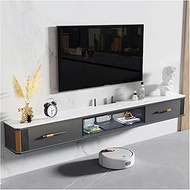 Luxury Floating TV Stand with Glass Doors and Two Drawers 78.7 Inch Wall Mounted TV Cabinet Entertai