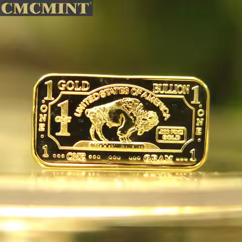 Collect commemorative coins 1 Gram 100 Mills Gold Plated Brass Buffalo Bar