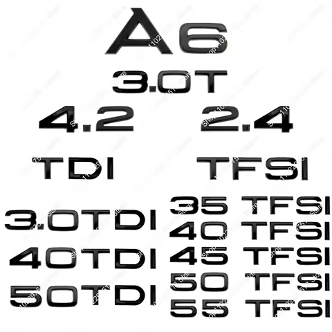 3D ABS Glossy Black 55 50 45 40 35 TFSI 3.0 40 50 TDI 3.0 T 2.4 4.2 Emblem For A6 Series Car Fender 