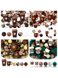 8/25/28pcs Silicone Beads 3D Pentagram Coffee Cup Shaped Coffee Bean Print Brown Round Beads, Suitab