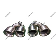 Car Muffler Exhaust Y-Type Stainless Steel Stright Cut Twin Tip Exhaust Tailpipe End Pipe Inlet 2" O