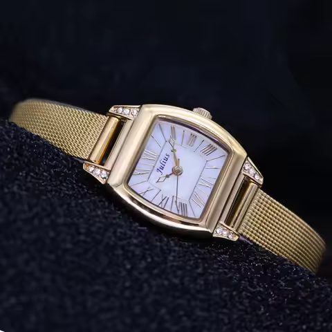 JULIUS Golden Women's Watch Japan Quartz Lady Small Hours Fine Fashion Shell Stainless Steel Bracele