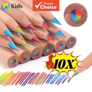 10 pcs Rainbow Core Wooden Colored Pencils Set in 7 Colors for Gradient Drawing, Suitable for Kids a