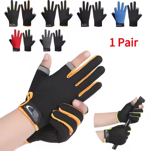 1 Pair Protective Fishing Gloves 2 Cut Fingers Fingerless Glove Men Women Anti-slip Fishing Wear Pes