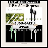 50pcs ± 6.5" PP Plastic Spoon White Spoon Fork / Black Spoon Fork / Sudu Garfu Pisau Plastik / Sudu 