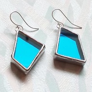 Colorful mirror blue earrings Stained glass earrings Multicolor earrings