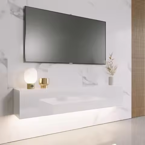 Floating TV Stand with LED for 60 65 70in TV Glossy Wall Mounted Modern Entertainment Center with St