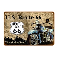 Motorcycle the Mother Road Route 66 Metal Tin Sign Plaque Design Vintage Wall Decor for Bar Pub Club