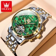 OLEVS 2024หรูหราของแท้นาฬิกาผู้ชายนาฬิกาจักรกลอัตโนมัติสแตนเลสกันน้ำส่องสว่างกลวงมัลติฟังก์ชั่
