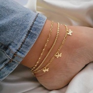 3Pcs/set Gold Filled Anklets, Dainty Anklet for Woman, Butterfly Ankle Bracelet, Water Sage Anklet C