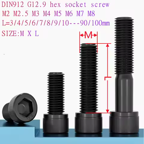 5pcs/100pcs DIN912 Hex Socket M1.6 M2 M2.5 M3 M4 M5 M6 M7 M8*3mm to 100mm G12.9 black hexagon allen 
