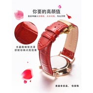 Watch Strap Ladies Leather Substitute Langqin Tissot dw Casio Butterfly Buckle Red Accessories