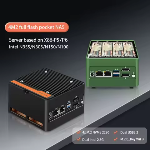 World Smallest NAS Intel 3 N355 N305 N150 N100 Firewall Mini PC 4xM.2 NVMe 2xSATA3.0 Slot DDR5 2x2.5