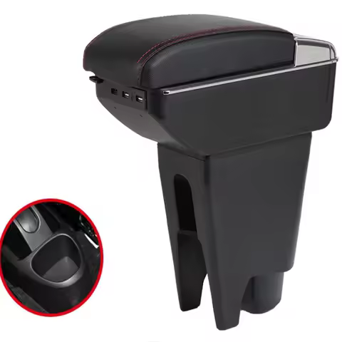 Storage Box with USB LED For Peugeot 107 Citroen C1 Toyota Aygo BJ BYD F0 Car Armrest Box Leather Ar