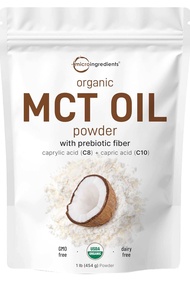 💯𝐔𝐒𝐀 Organic MCT Oil Powder with Prebiotic Fiber1 Pound(16 Ounce) Fast Fuel for Body and Brain C8 MC