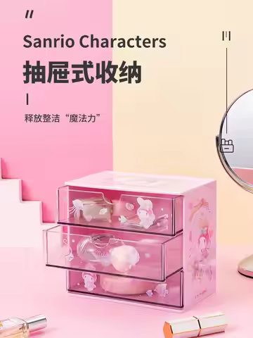 Miniso Cinnamoroll 3 Drawer Acrylic Desktop Storage Organizer Compartmentalized Vanity Box For Jewel