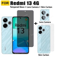 Redmi 13 4G Anti-Spy Tempered Glass for Redmi A3 13C 12C Redmi 12 4G 5G Turbo 3 Privacy Screen Protector 3 in 1 Carbon Fiber Film and Camera Protector